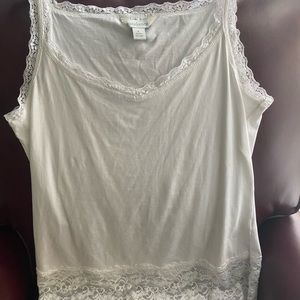 SUNDANCE White Camisole Top With Stretchy Lace Excellent Condition